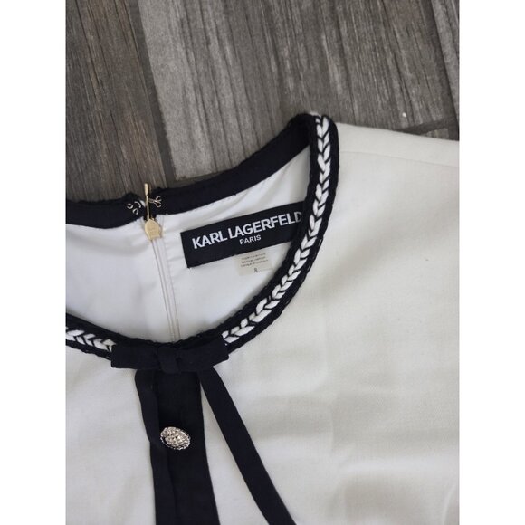 Karl Lagerfeld Colorblock One Piece Dress Sz 8.Faux Pockets And Metallic Buttons - Picture 2 of 9